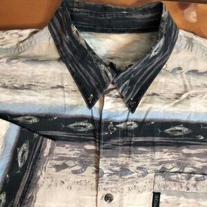 Columbia Men's XLT Multicolor Blue‎ Tan Tropical Fishing Hawaiian Short Sleeve